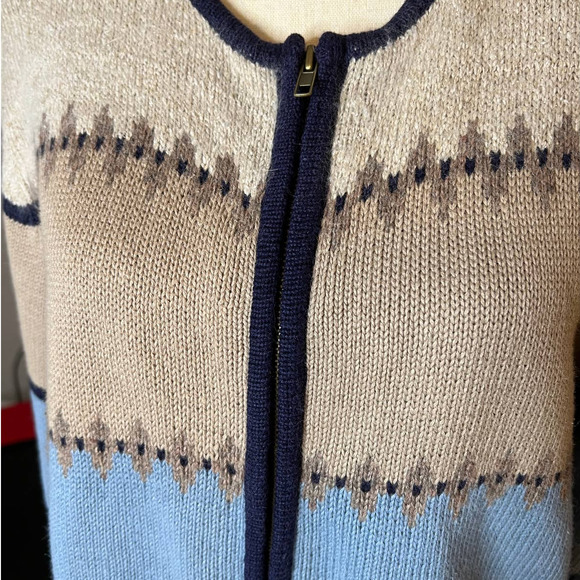 Jenny Buchanan Zip-up Sweater Cardigan in Color Block Tan Brown Blue Size Large - Picture 2 of 5